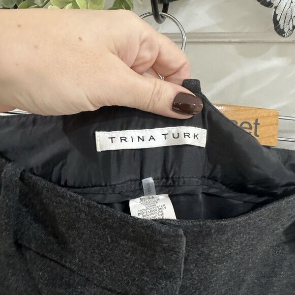 Trina Turk Plus Size Wife Leg Gray Trousers Size 14 Satin Striped career profess - Picture 7 of 7
